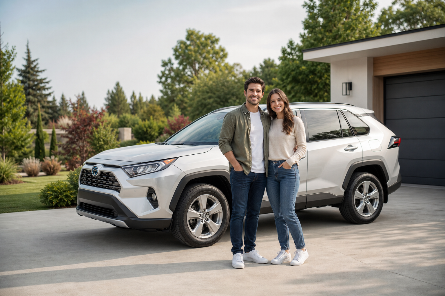 Buyers with their vehicle after a confident purchase